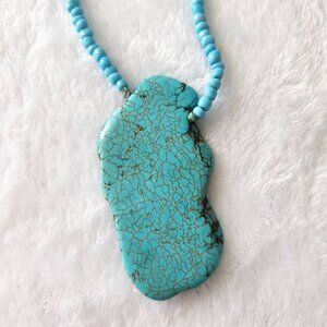 Vintage Turquoise Beaded‎ Necklace Blue Howlite Stone Boho Hippie Witchy Jewelry